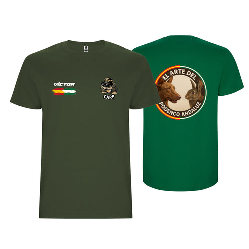 CAMISETA PEQUE DE CAZA Y PESCA CON 2 PERSONALIZADOS